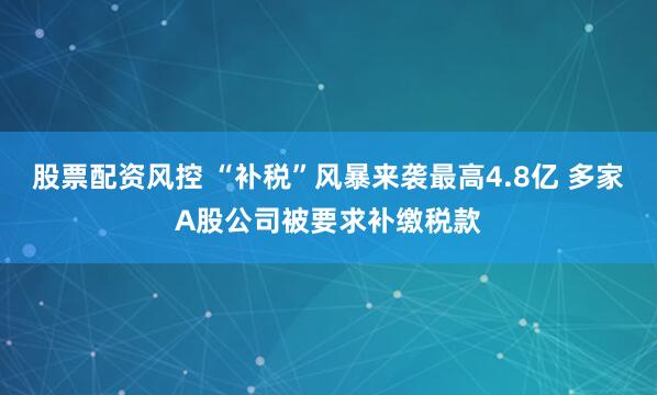 股票配资风控 “补税”风暴来袭最高4.8亿 多家A股公司被要求补缴税款